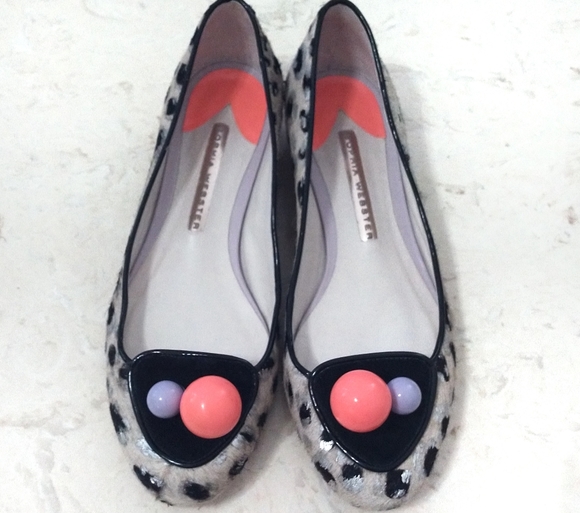 Sophia Webster Metallic Calf Hair Leopard Print Flats Pink Black Silver 4.5 - Picture 2 of 6